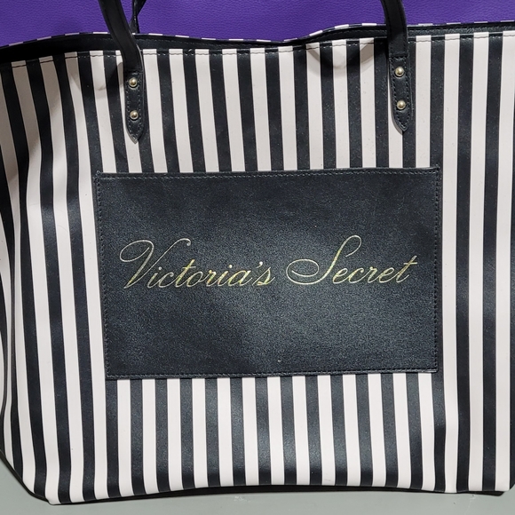 Victoria's Secret Black and White Striped Tote Bag - Picture 1 of 3